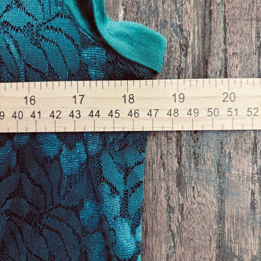 Chloe K Jrs Whimsigoth Boho Lace Sleeveless Teal Floral Sheer Overlay Shell M - Picture 6 of 10